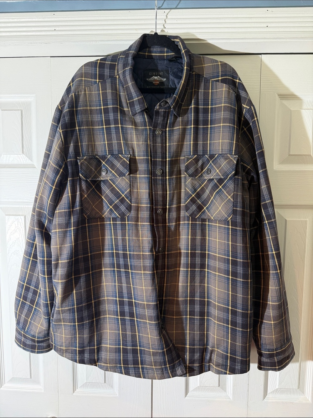 Harley-Davidson Men's Navy and Tan Plaid Riding Jacket